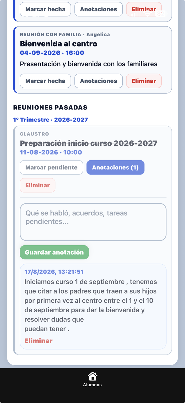 Agenda con la memoria de las reuniones mantenidas.