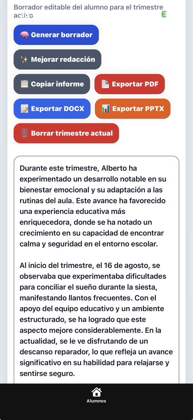 Informe de trimestre redactado a partir de las anotaciones.